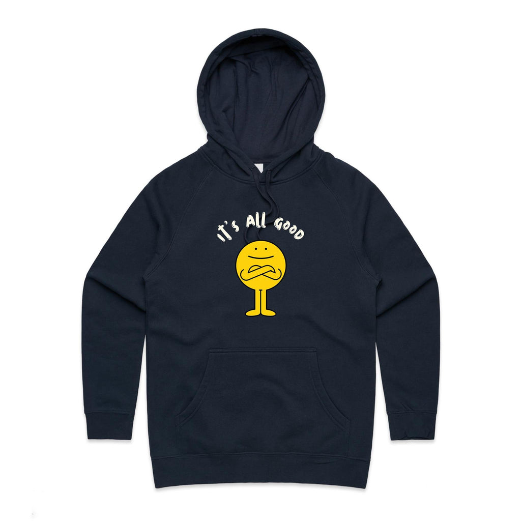 It's All Good - Womens Hoodie Navy Womens Hoodie Positivity Printed In Australia