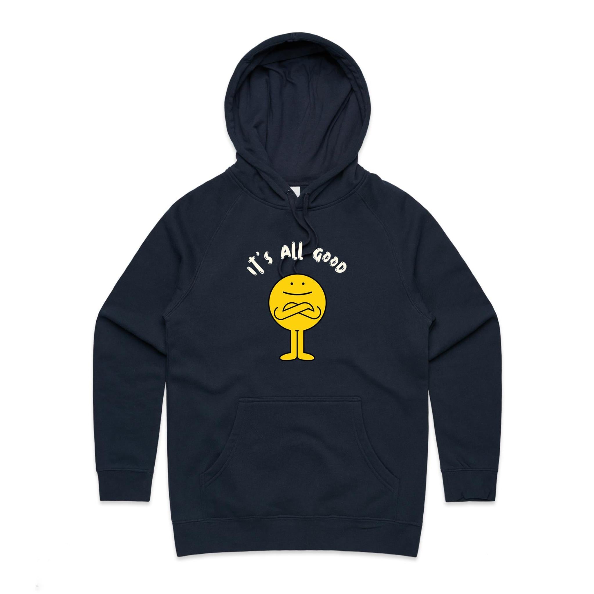 It's All Good - Womens Hoodie Navy Womens Hoodie Positivity Printed In Australia