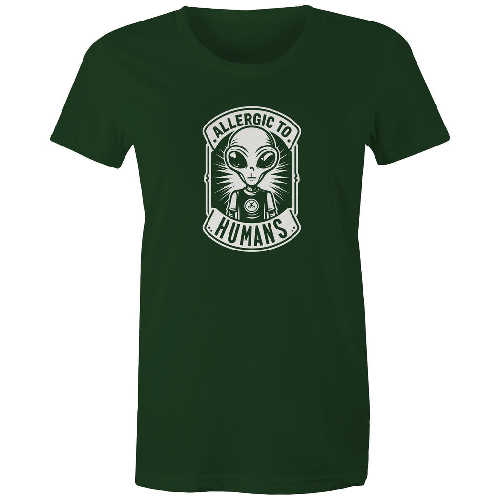 Alien, Allergic To Humans - Womens T-shirt Forest Green Womens T-shirt Printed In Australia Sci Fi