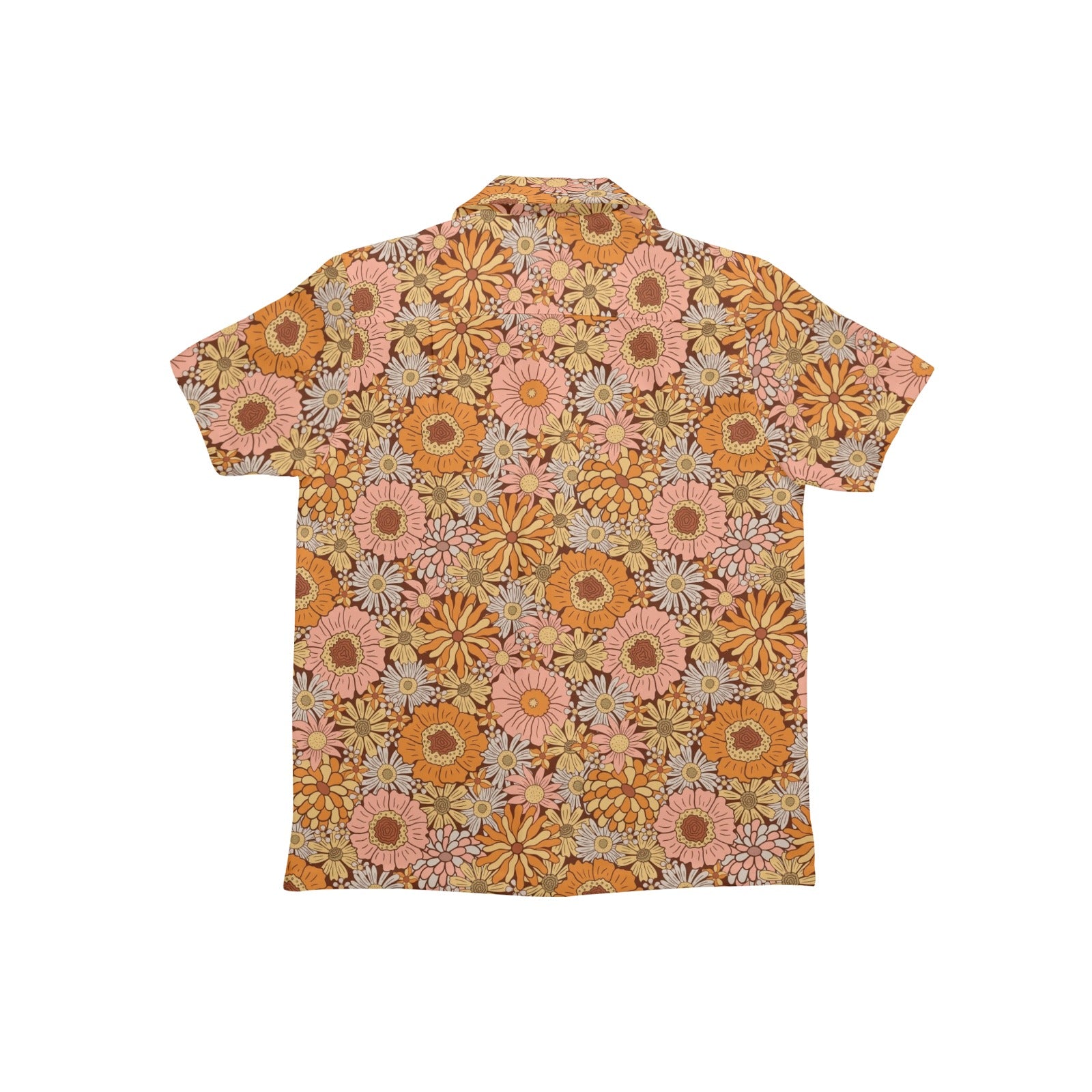 Orange Retro Floral Junior Kids Hawaiian Shirt