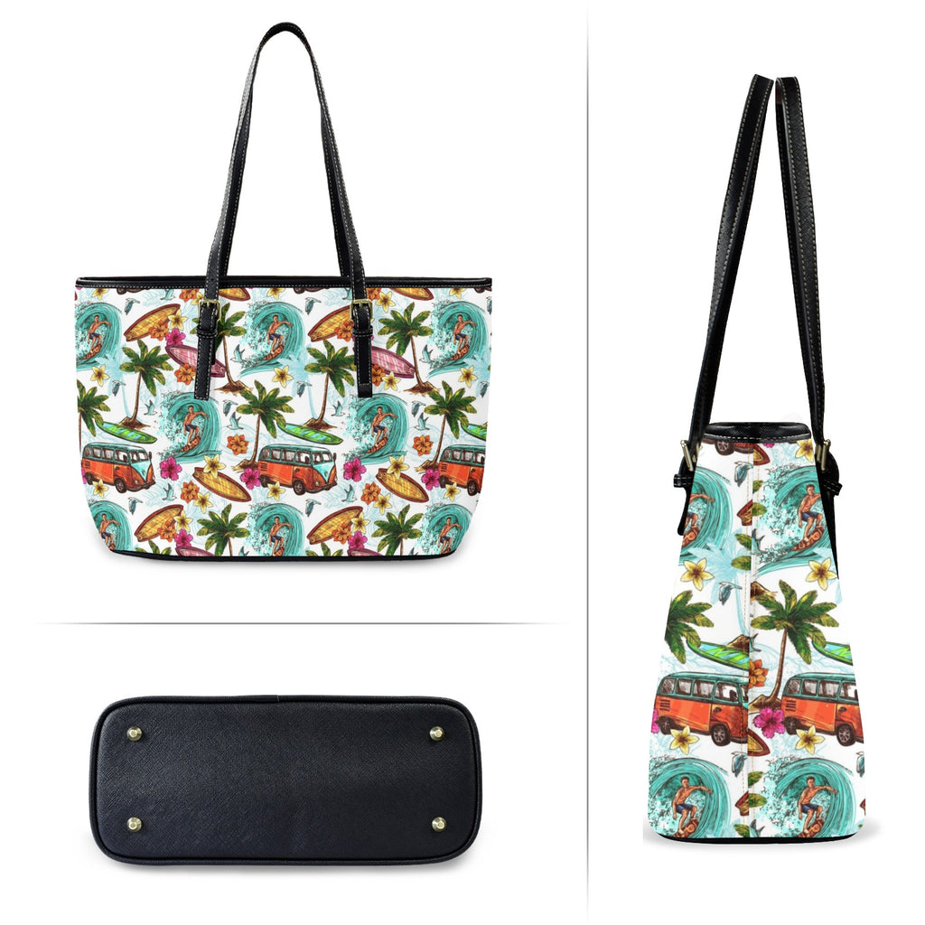 Surfing Safari PU Leather Tote Bag Large