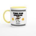 Time For Coffee, Always - White 11oz Ceramic Mug with Colour Inside Ceramic Yellow Colour 11oz Mug coffee Globally Fulfilled retro
