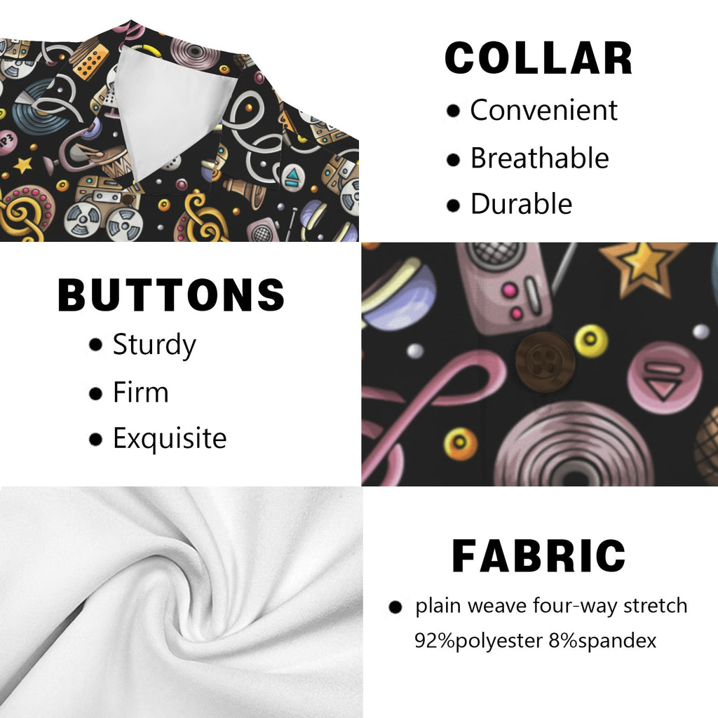 Retro Music Mix Men's Short Sleeve Hawaiian Shirt Men's Hawaiian Shirt (New) Music Printed Offshore Retro