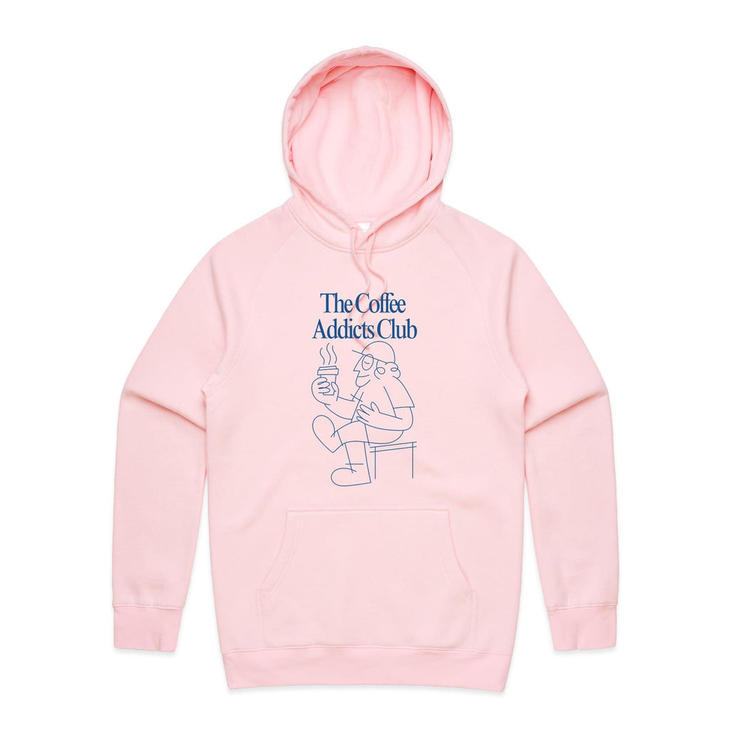 The Coffee Addicts Club - Mens Hoodie Pink Mens Hoodie Coffee Printed In Australia