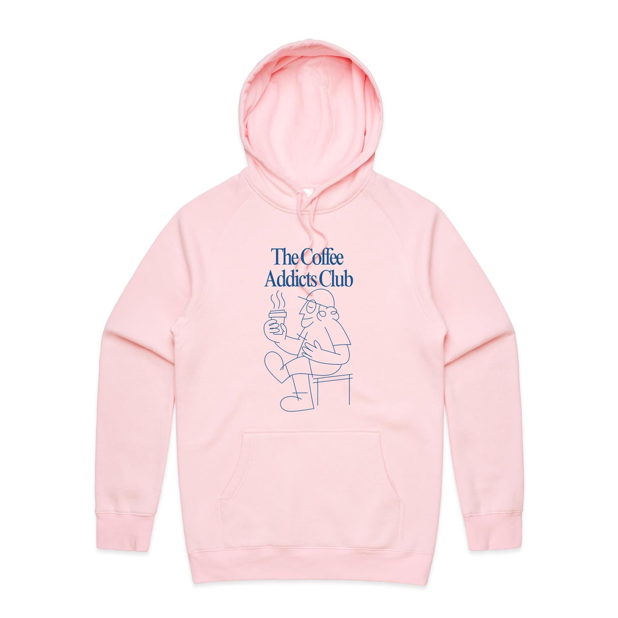 The Coffee Addicts Club - Mens Hoodie Pink Mens Hoodie Coffee Printed In Australia