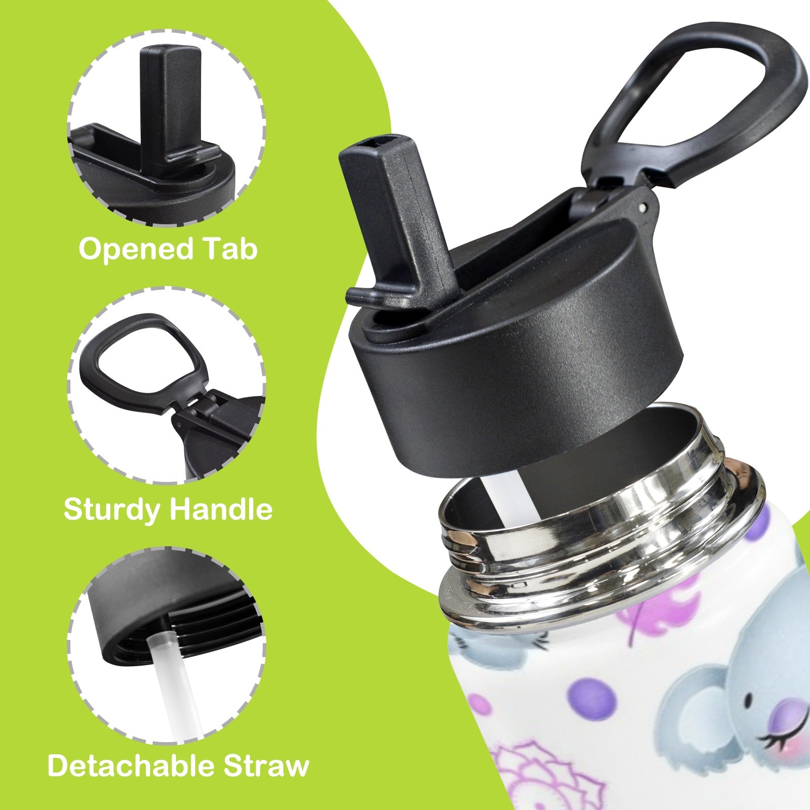 Zen Koala 12oz Kids Water Bottle with Straw Lid