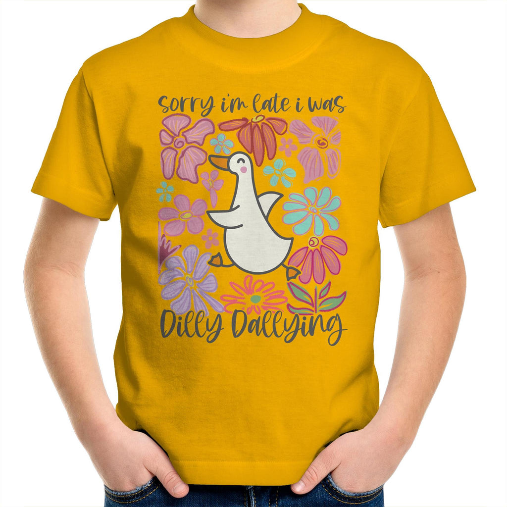 Sorry I'm Late, I Was Dilly Dallying - Kids Youth T-Shirt Gold Kids Youth T-shirt animal Printed In Australia