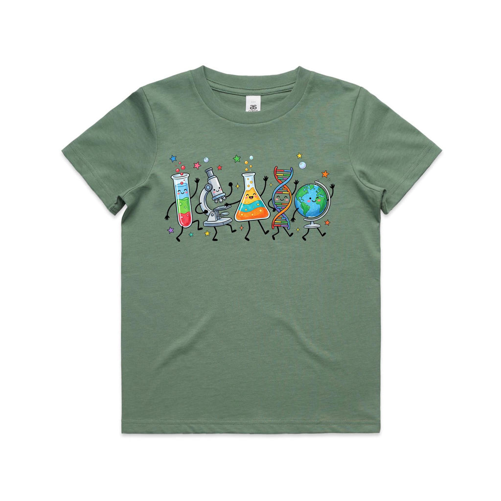 Science Characters Kids AS Colour T-shirt Sage Kids Youth T-shirt Printed In Australia Science