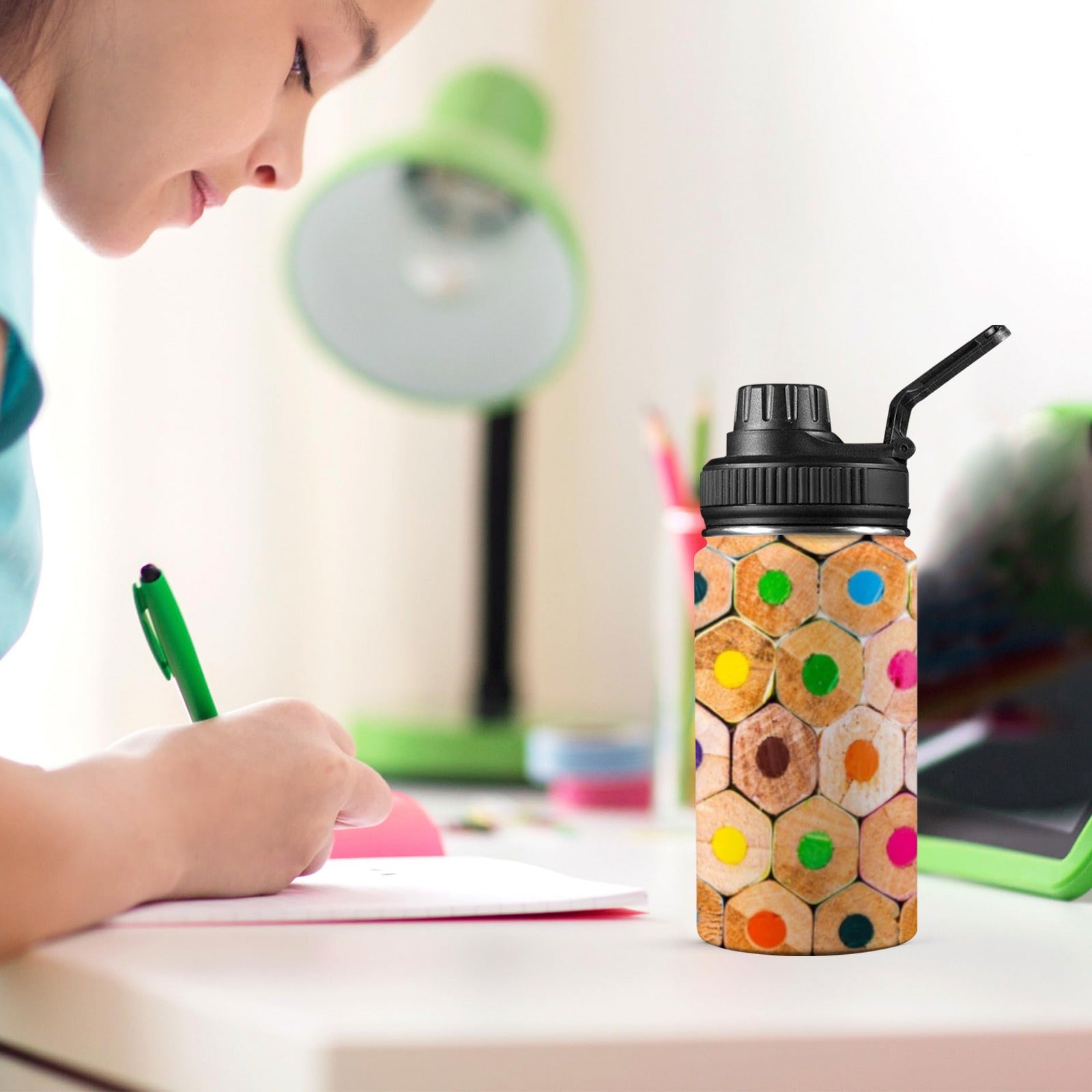 Pencils Kids Water Bottle with Chug Lid (12 oz) Kids Water Bottle with Chug Lid Printed Offshore