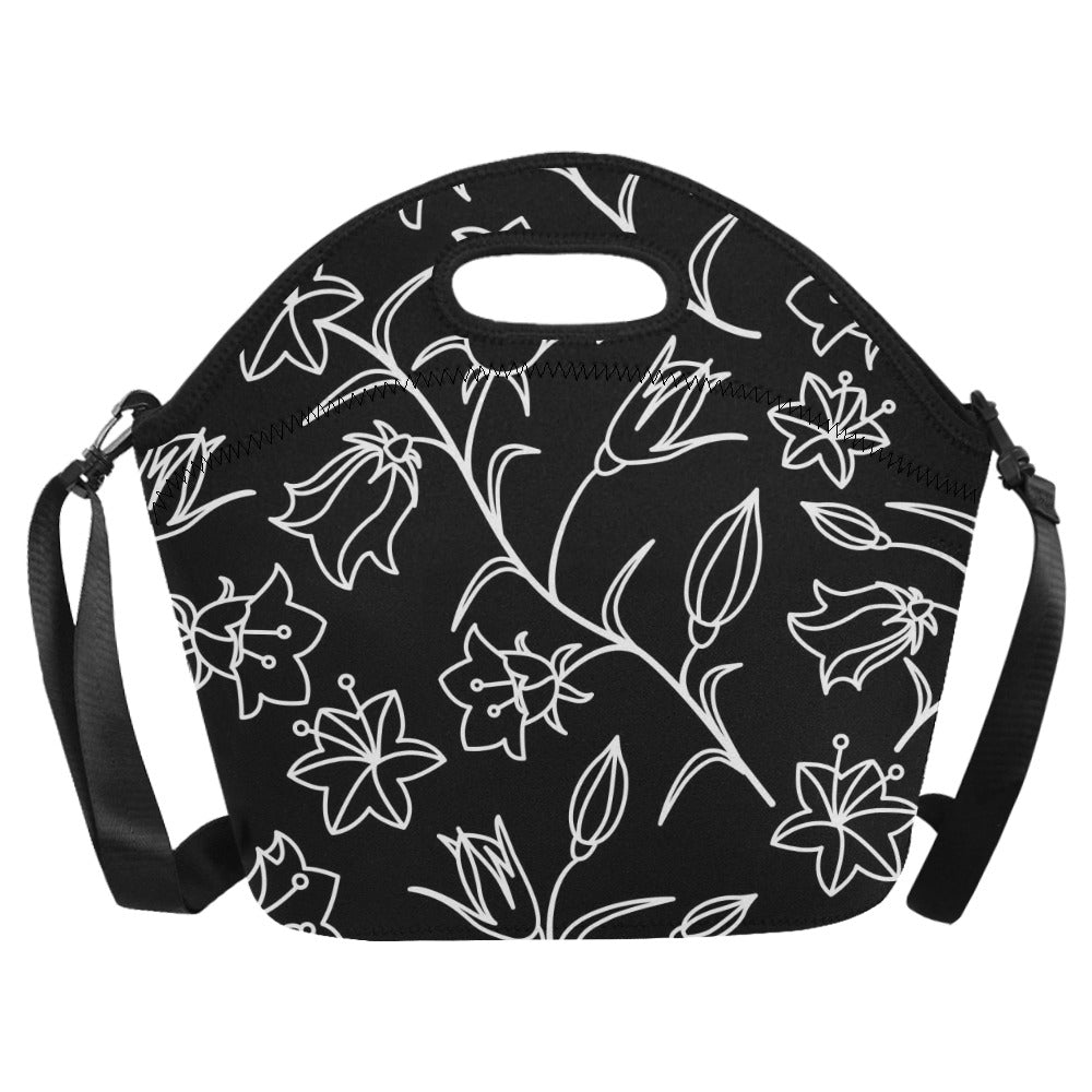 Black And White Floral - Neoprene Lunch Bag Neoprene Lunch Bag Printed Offshore