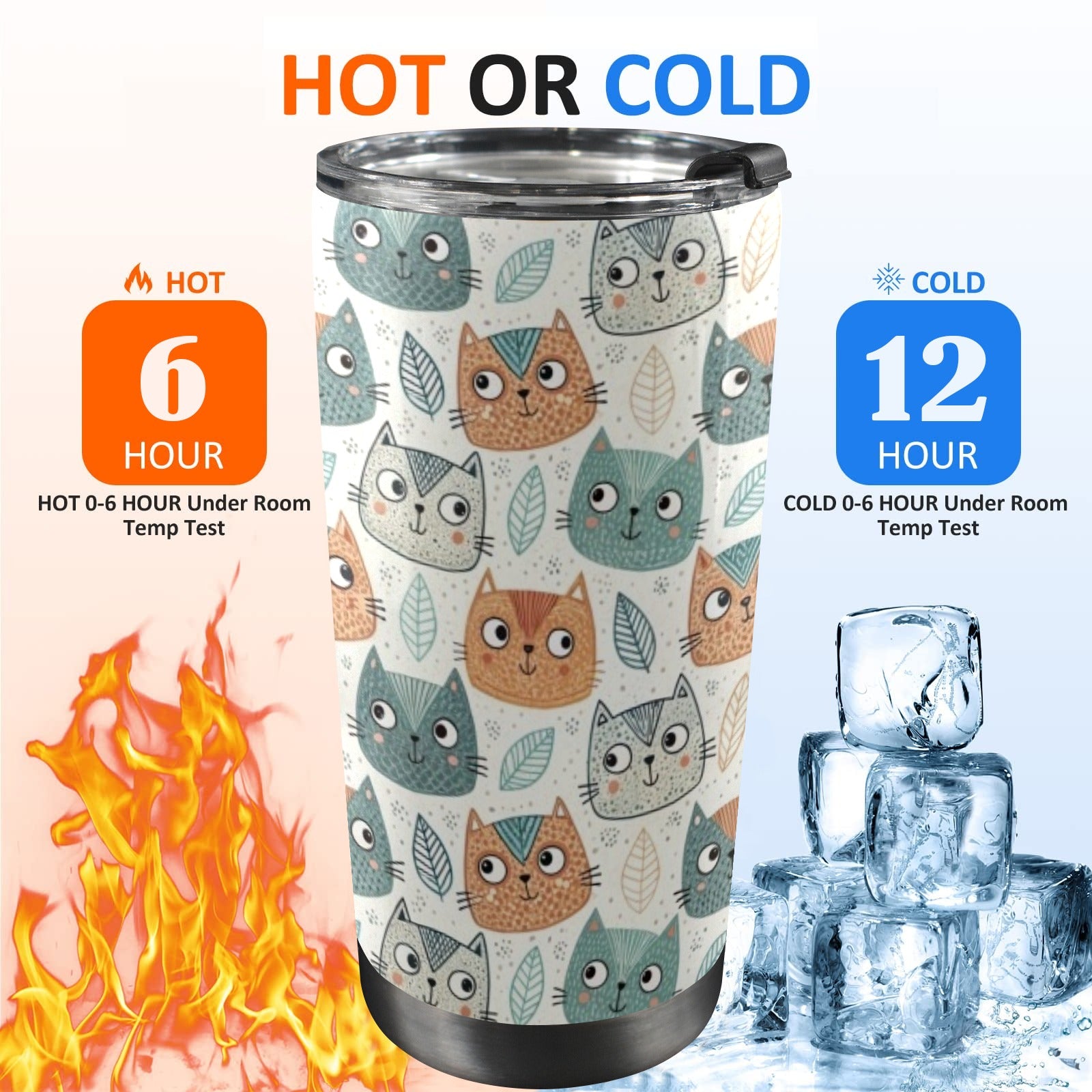 Cute Cat Faces - 20oz Mobile Tumbler with Lid (Black Lock) 20oz Travel Mug animal Printed Offshore