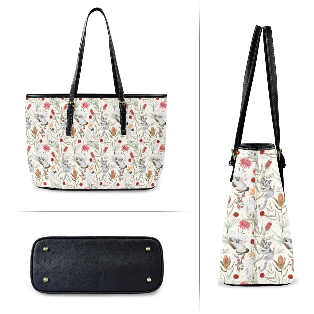 Australian Plants And Animals PU Leather Tote Bag Large