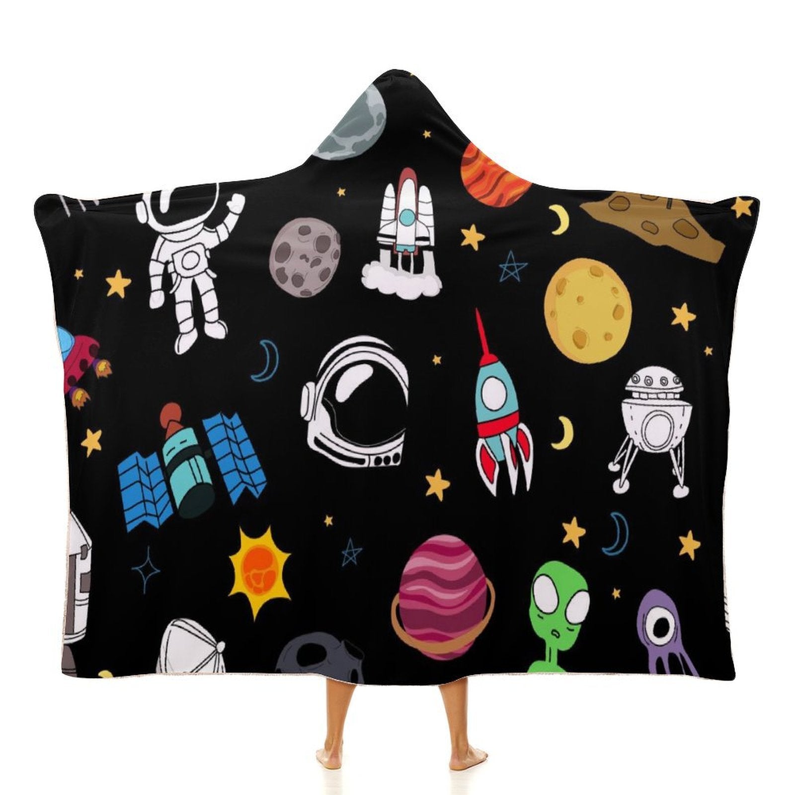 Kids Space Kids Hooded Blanket 100cm x 130cm white 40"×50" Kids Hooded Blanket Printed Offshore Space