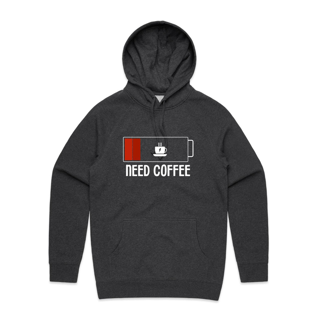 Need Coffee - Mens Hoodie Asphalt Marle Mens Hoodie Coffee Printed In Australia