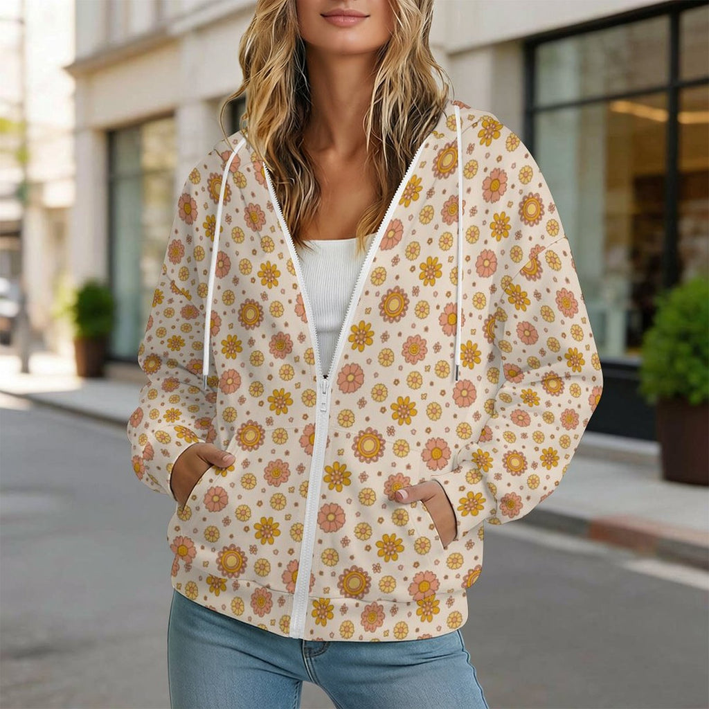 Orange Flowers Women's Full-Zip Hoodie