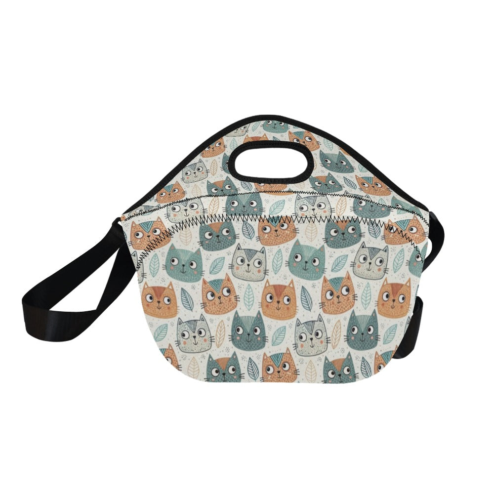 Cute Cat Faces Neoprene Lunch Bag/Large (Model 1669) Neoprene Lunch Bag animal Printed Offshore
