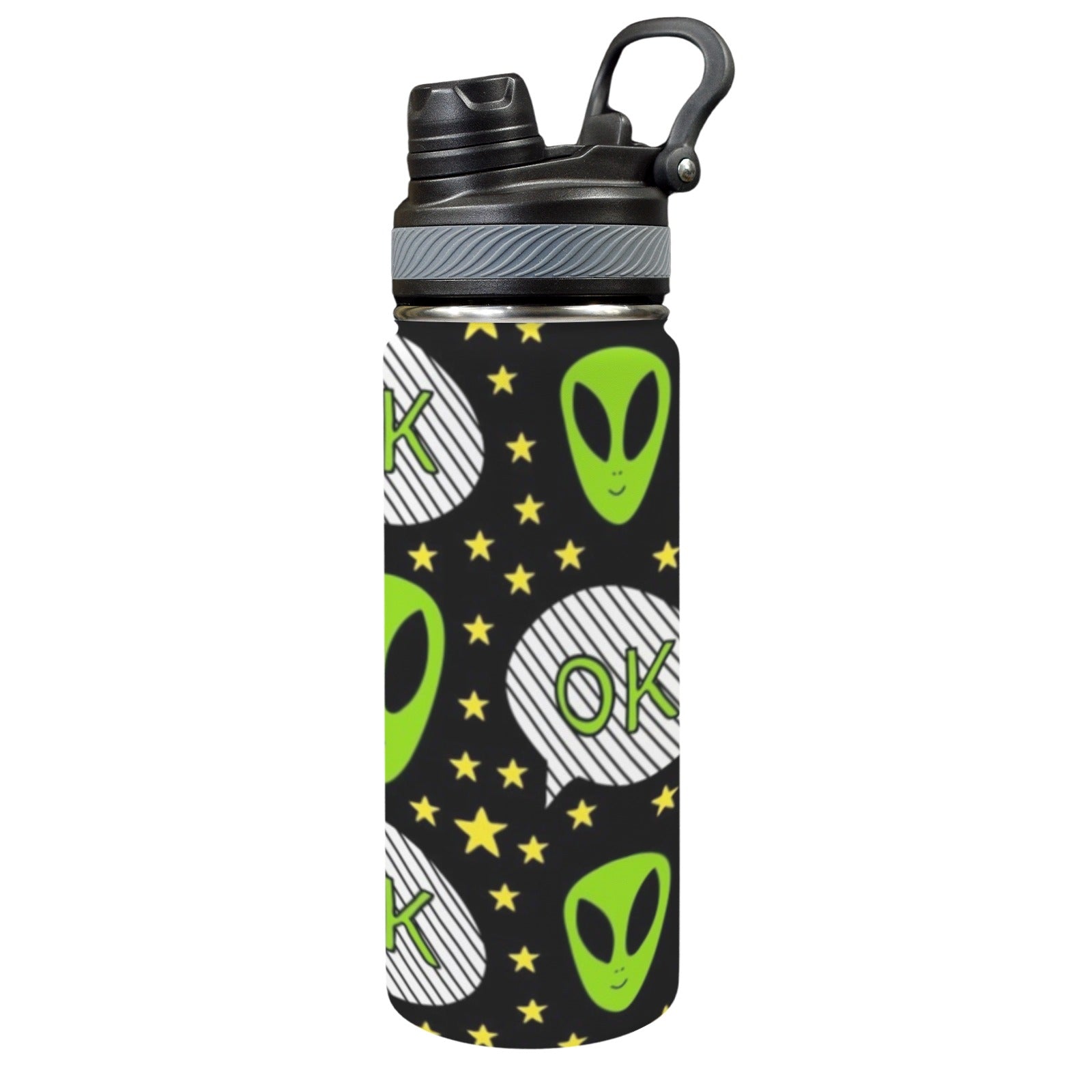Alien OK - Insulated Water Bottle with Dual-Use Lid (18oz) One Size Insulated Water Bottle with Dual-Use Lid (18oz) Printed Offshore Sci Fi