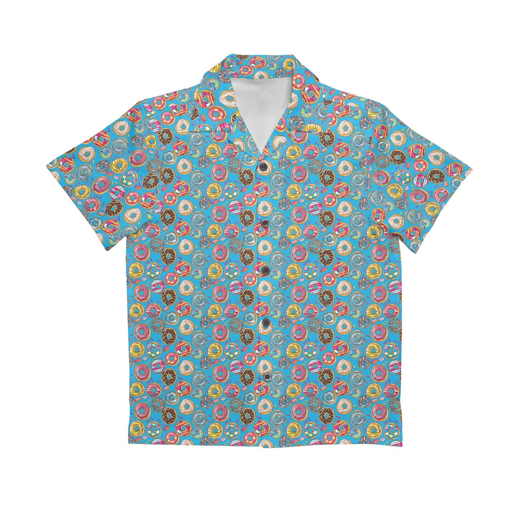 Doughnuts On Blue Senior Kids Hawaiian Shirt