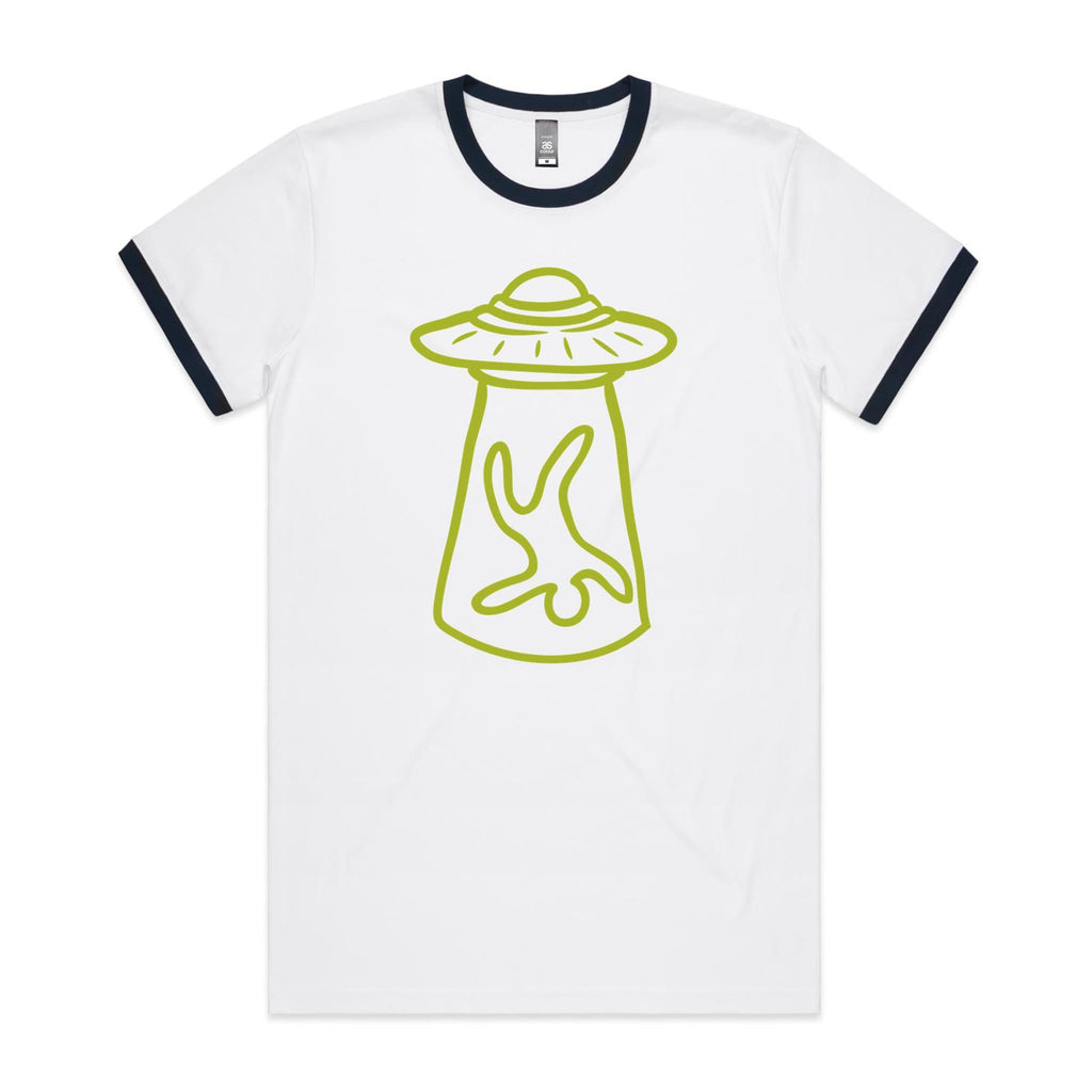 Alien Abduction - AS Colour Staple Ringer Tee White Navy Ringer T-Shirt Printed In Australia Sci Fi