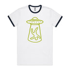 Alien Abduction - AS Colour Staple Ringer Tee White Navy Ringer T-Shirt Printed In Australia Sci Fi
