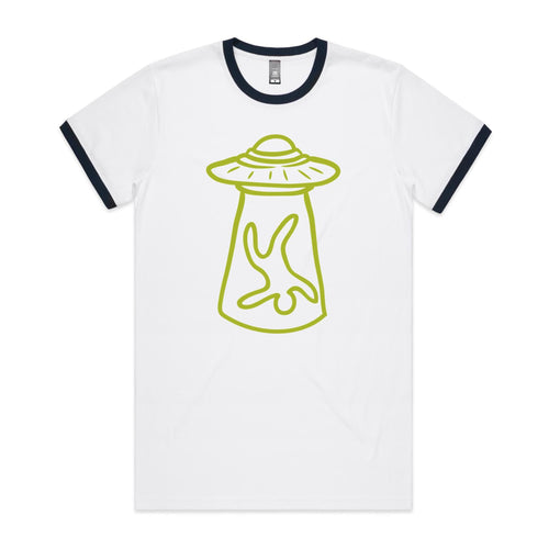 Alien Abduction - AS Colour Staple Ringer Tee White Navy Ringer T-Shirt Printed In Australia Sci Fi
