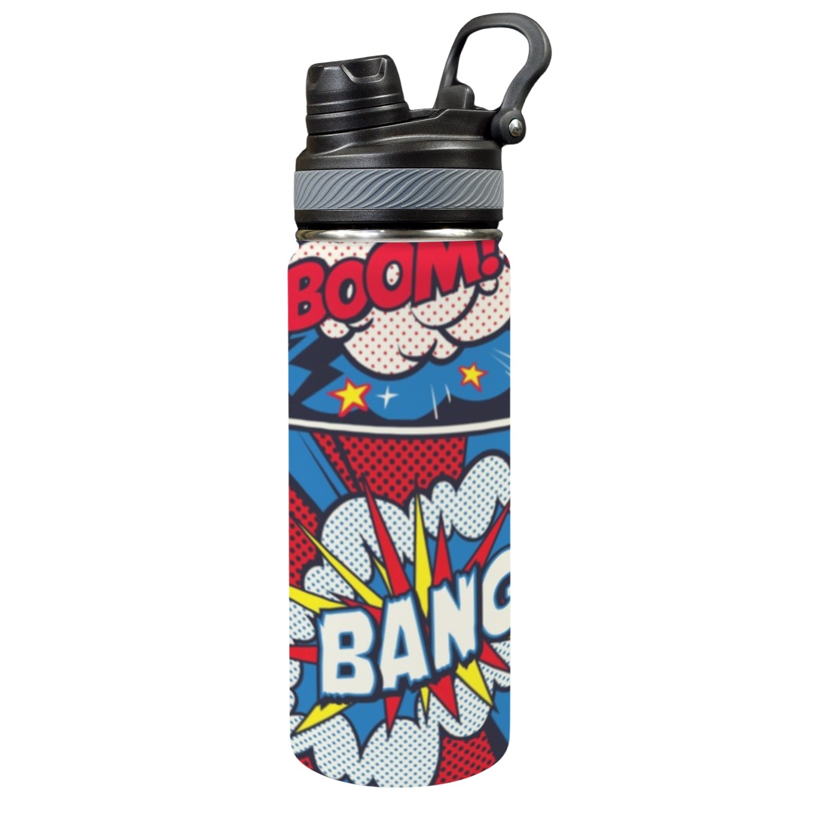 Comic Book - Insulated Water Bottle with Dual-Use Lid (18oz) One Size Insulated Water Bottle with Dual-Use Lid (18oz) comic Printed Offshore