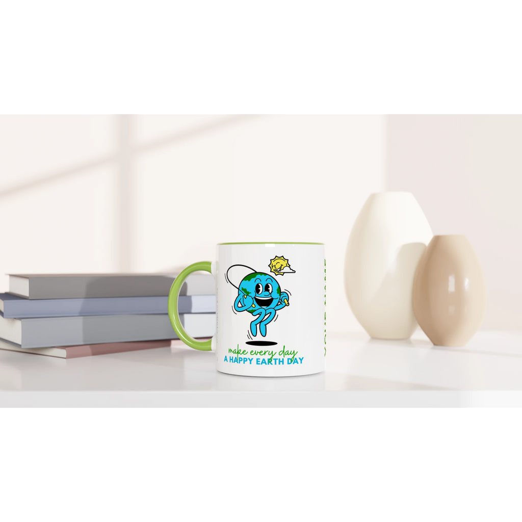 Personalised - Make Every Day A Happy Earth Day - White 11oz Ceramic Mug with Colour Inside Personalised 11oz Mug customise Environment Globally Fulfilled personalise