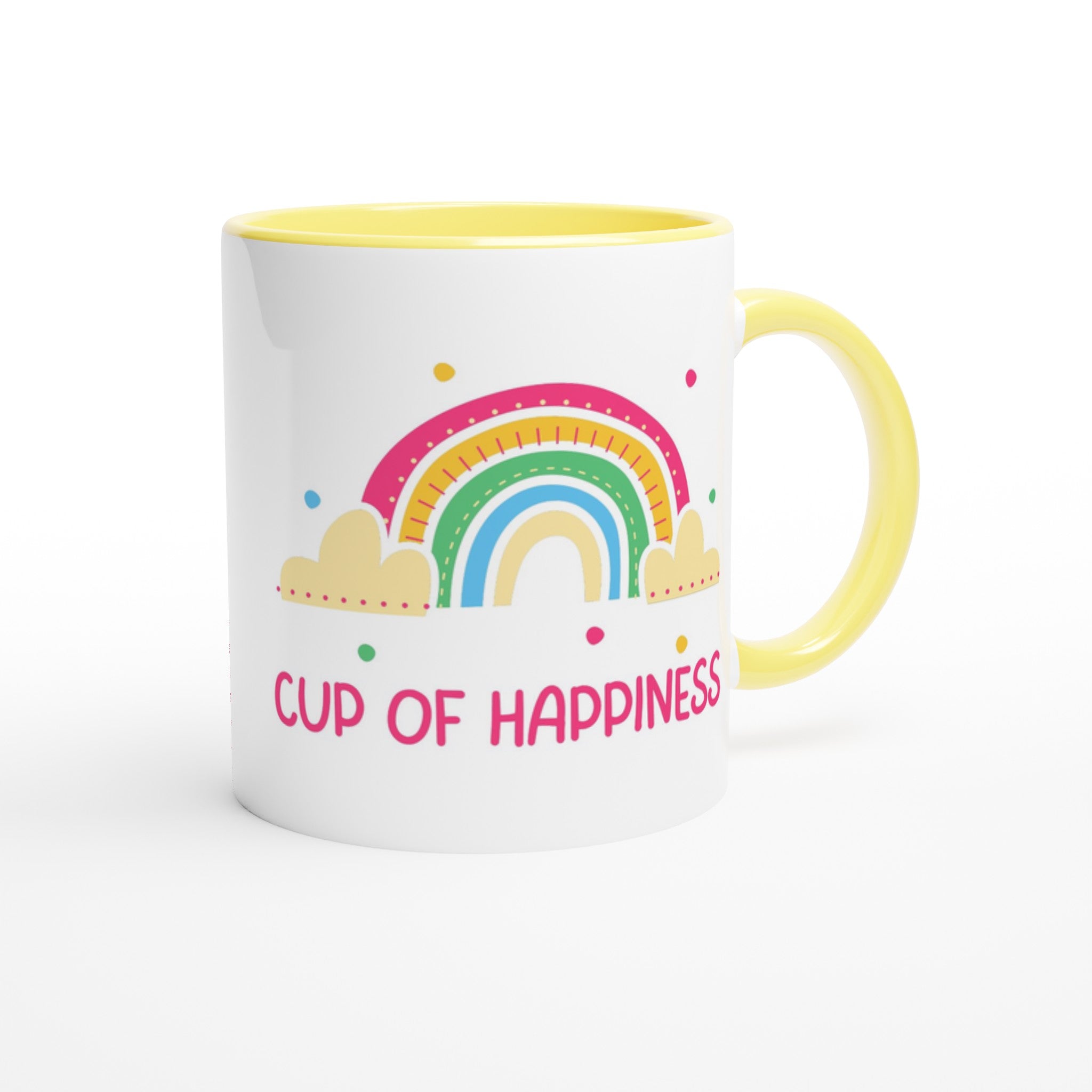 Cup Of Happiness - White 11oz Ceramic Mug with Colour Inside Colour 11oz Mug Globally Fulfilled positivity