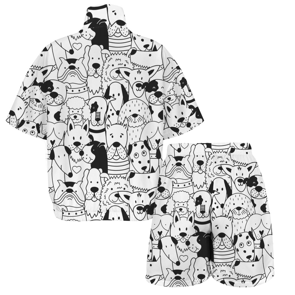Black And White Dogs Women's Windbreaker Short Set Women's Windbreaker Short Set animal Printed Offshore
