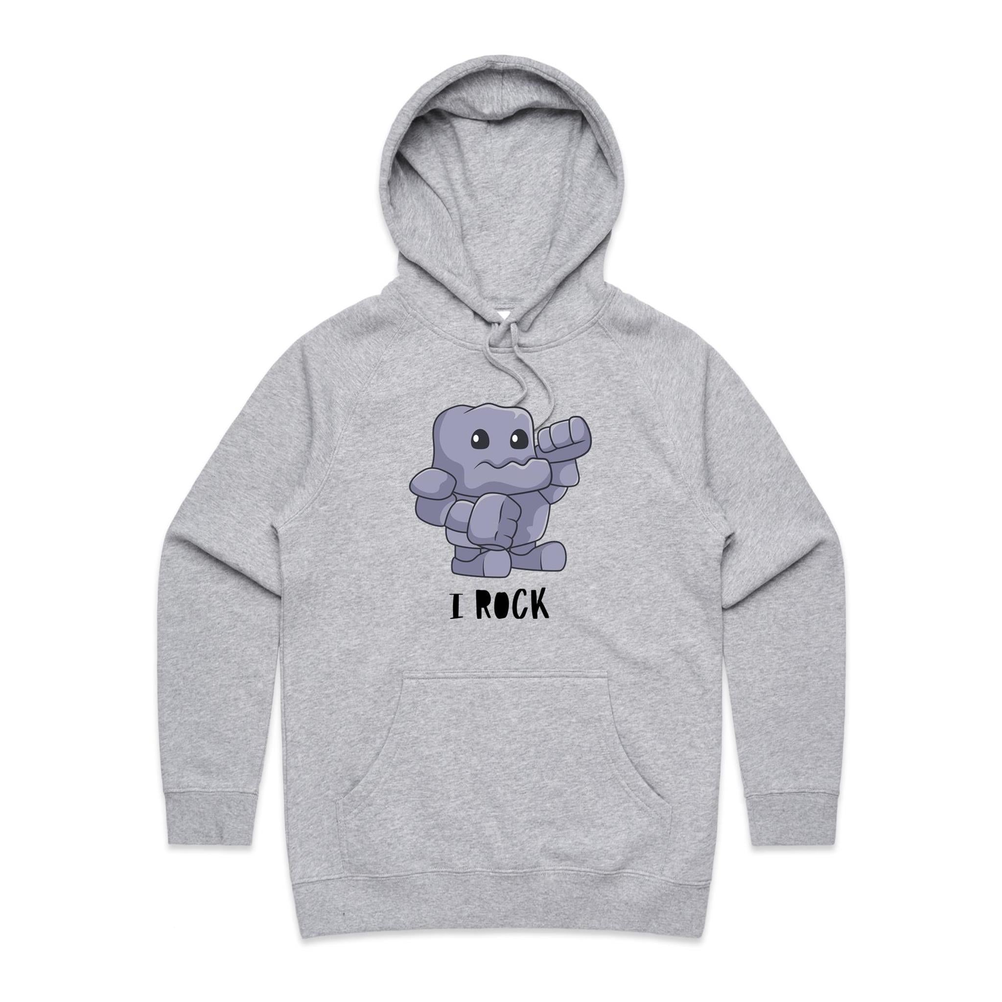 I Rock - Womens Hoodie Grey Marle Womens Hoodie Music Printed In Australia