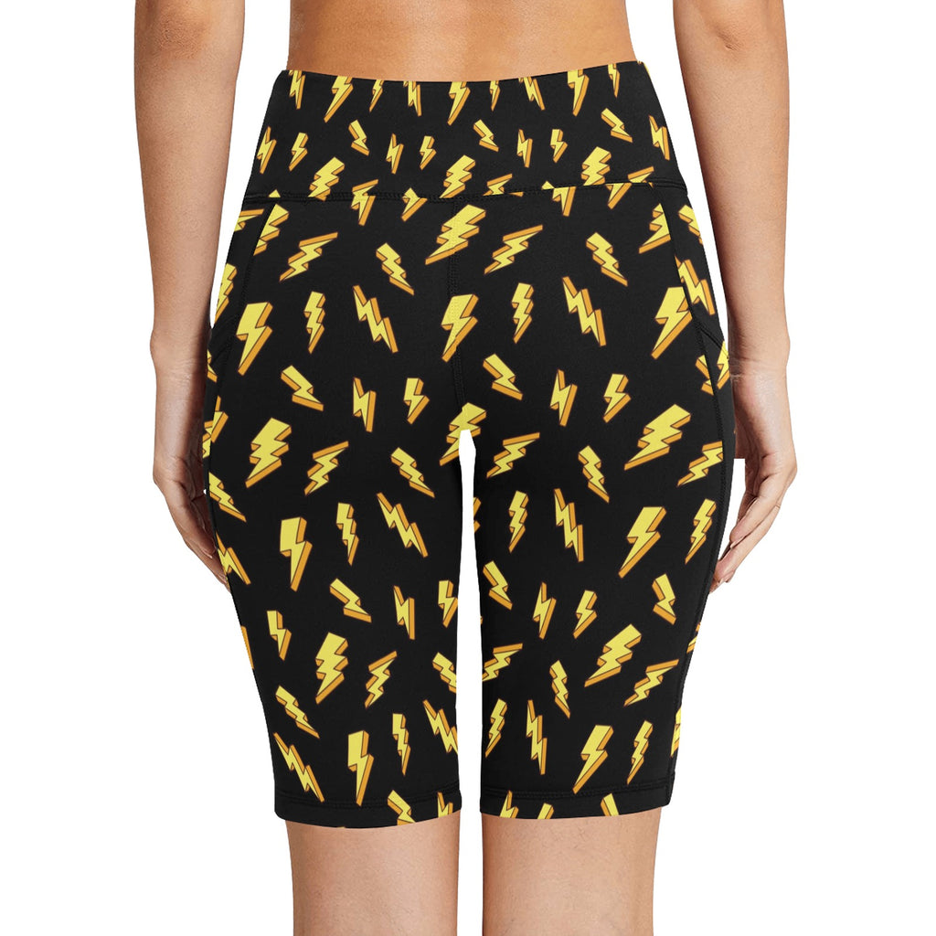 Lightning Bolts Women's Bike Shorts With Side Pockets Women's Bike Shorts comic Printed Offshore