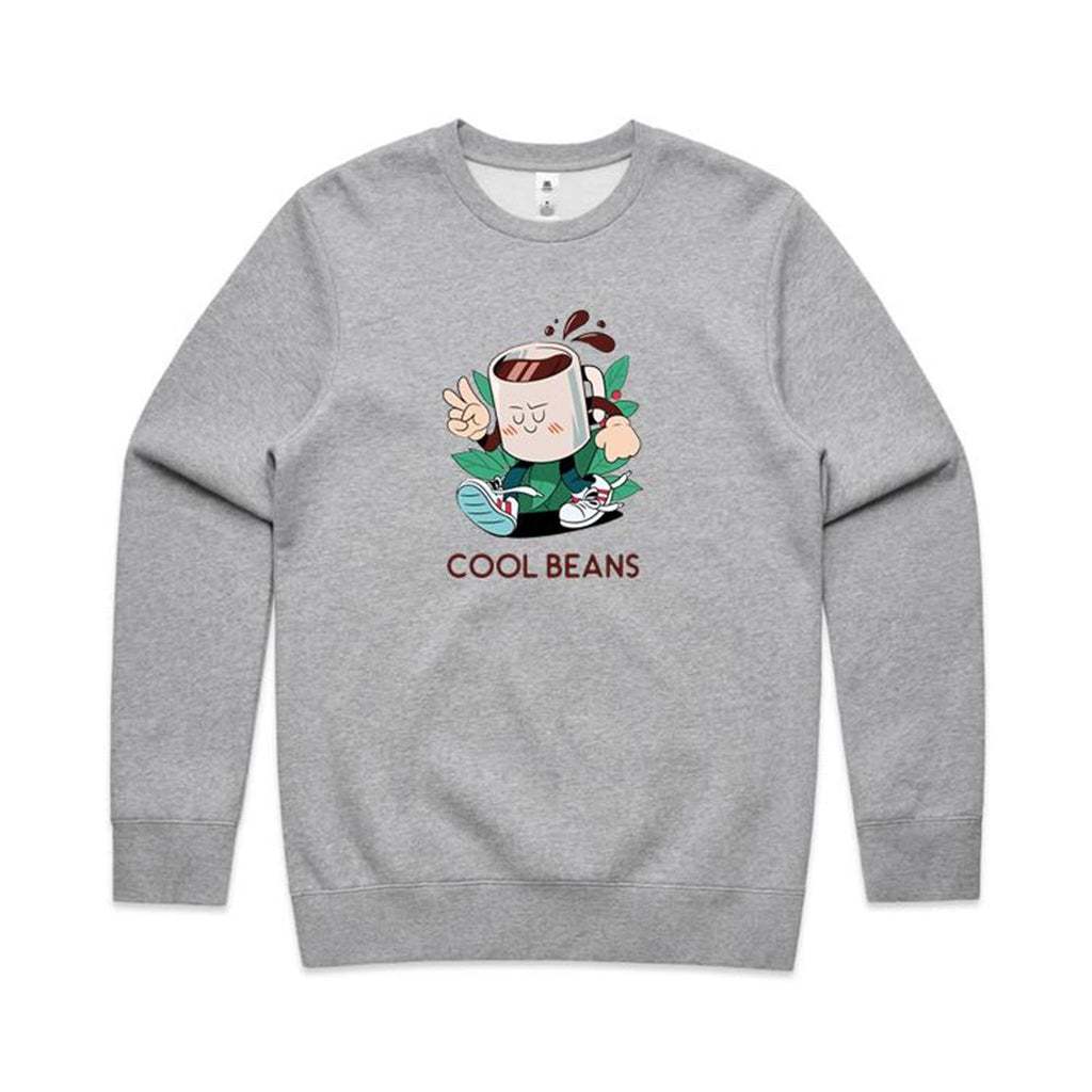 Cool Beans, Coffee - AS Colour Stencil Crew Grey Marle Sweatshirt Coffee Printed In Australia