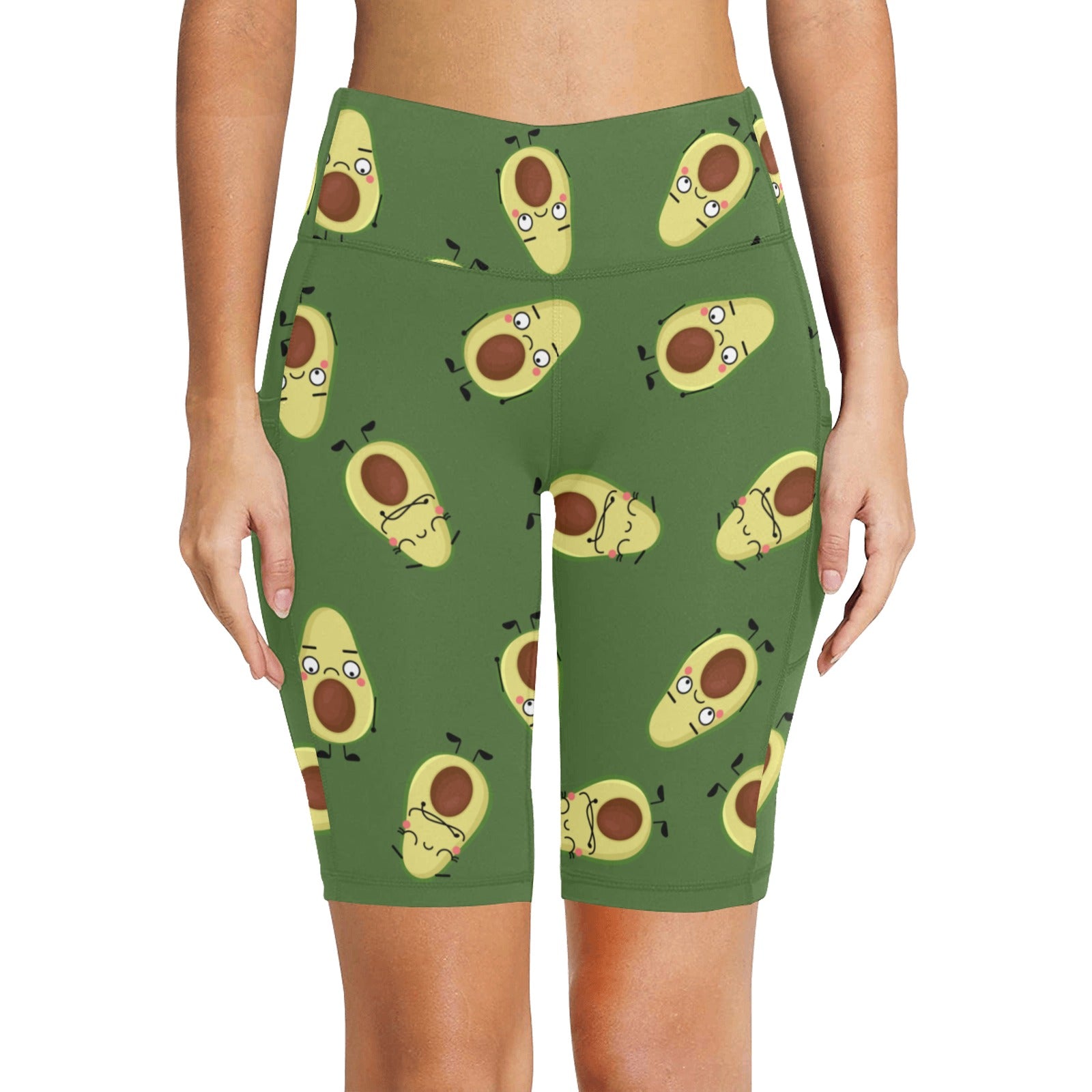 Avocado Characters Women's Bike Shorts With Side Pockets Women's Bike Shorts Food Printed Offshore