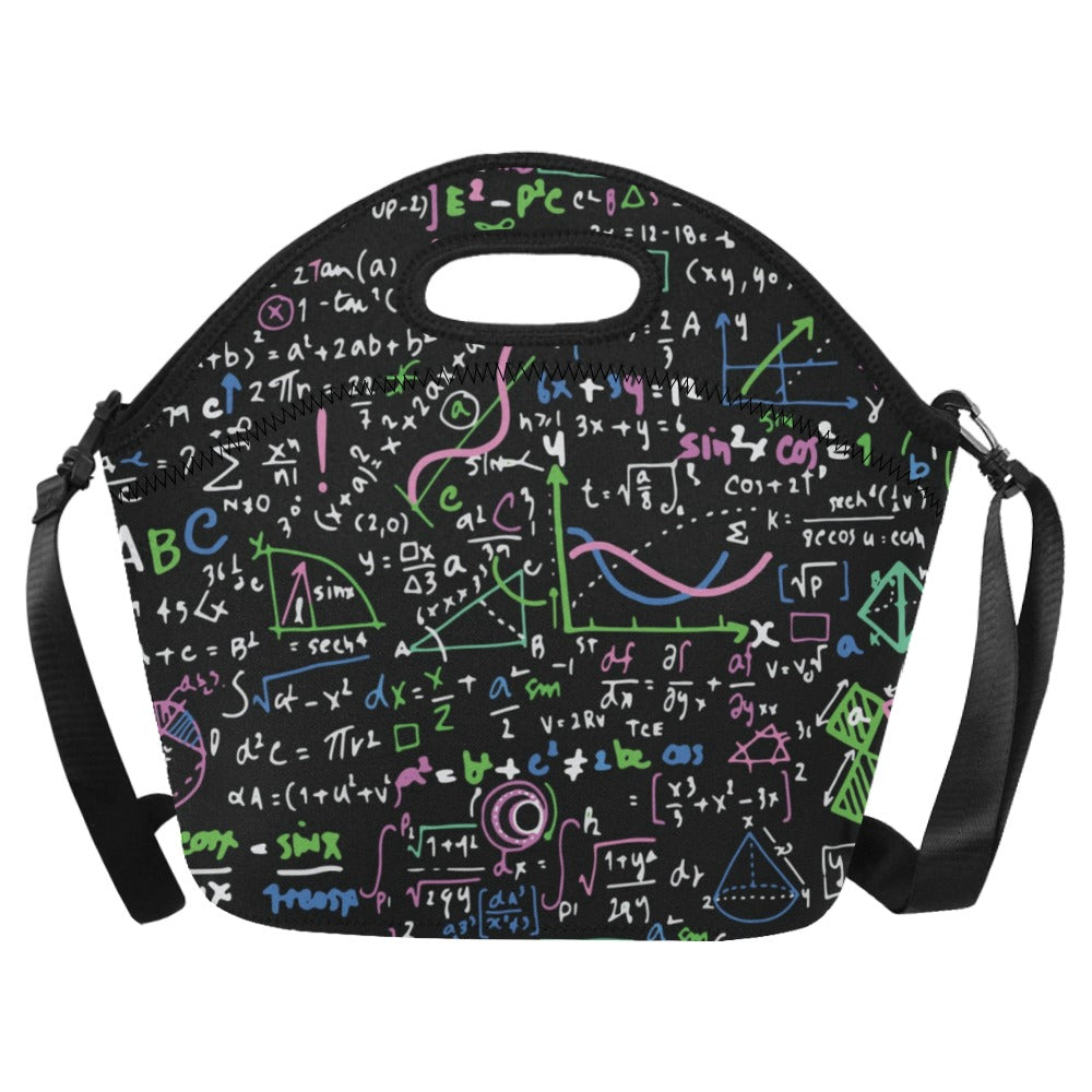 Equations In Green And Pink - Neoprene Lunch Bag One Size Neoprene Lunch Bag Printed Offshore