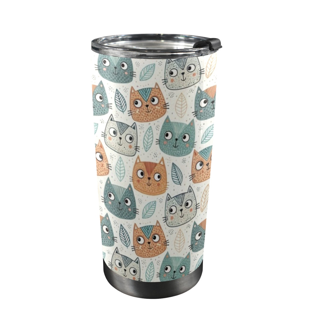 Cute Cat Faces - 20oz Mobile Tumbler with Lid (Black Lock) One Size 20oz Travel Mug animal Printed Offshore