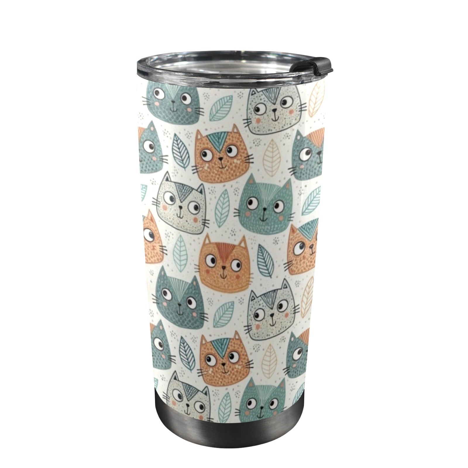 Cute Cat Faces - 20oz Mobile Tumbler with Lid (Black Lock) One Size 20oz Travel Mug animal Printed Offshore