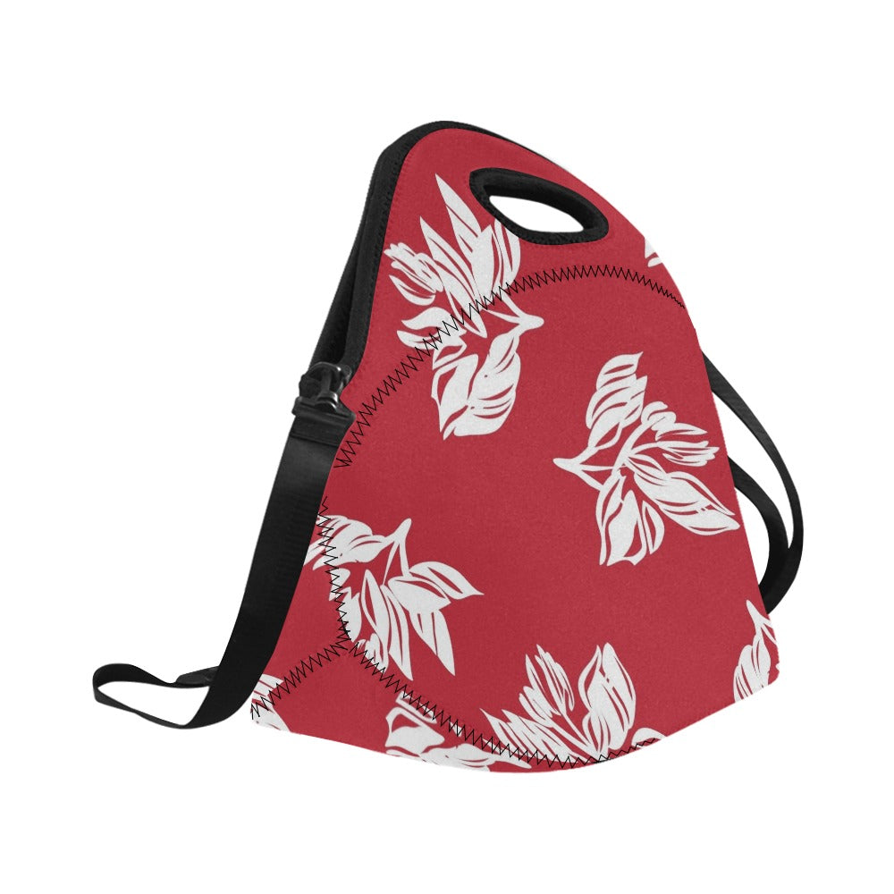 Red Retro Foliage, Hawaiian Flower - Neoprene Lunch Bag Neoprene Lunch Bag Printed Offshore