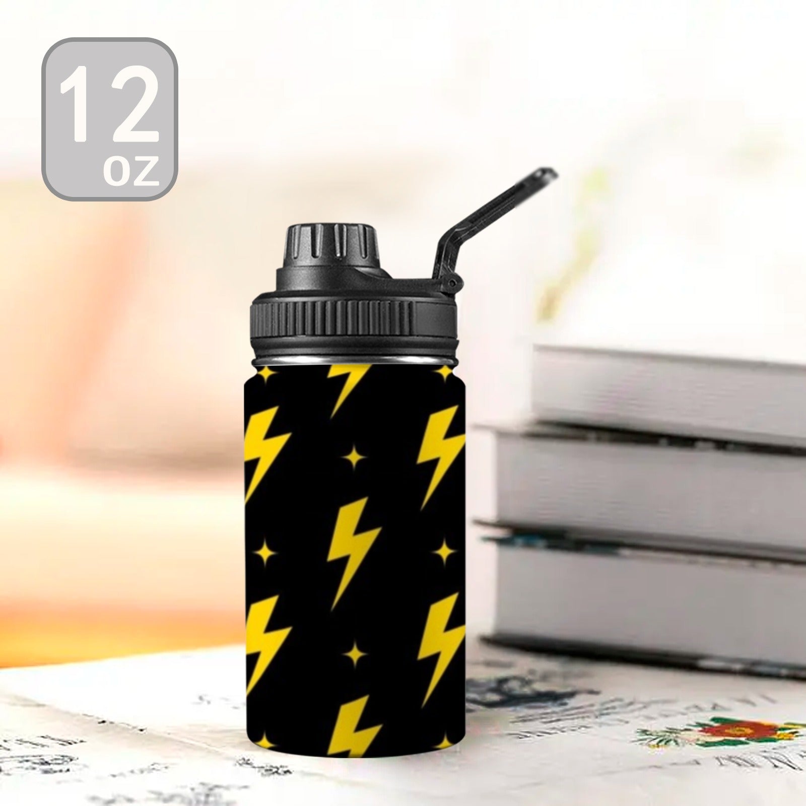 Yellow Lightning - Kids Water Bottle with Chug Lid (12 oz) Kids Water Bottle with Chug Lid comic Printed Offshore