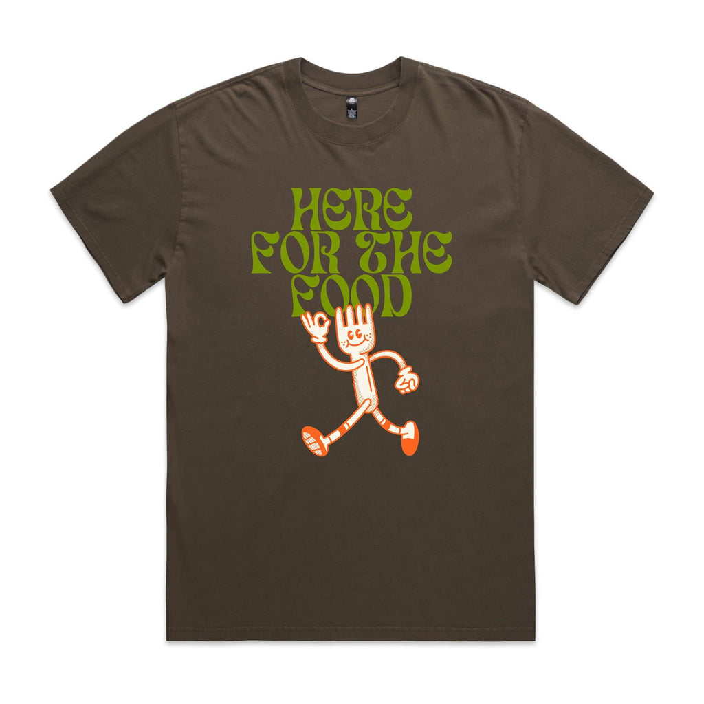 Here For The Food AS Colour Heavy Faded Tee Unisex Faded brown Heavy Faded T-shirt Food Printed In Australia