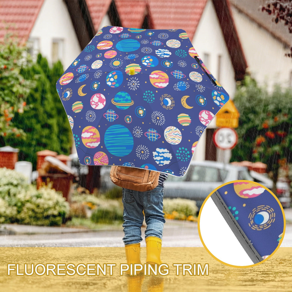 Planets On Blue Kids Safe Round Corner Umbrella