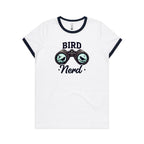 Bird Nerd - Women's Ringer Tee White Navy Womens Ringer T-shirt animal Printed In Australia