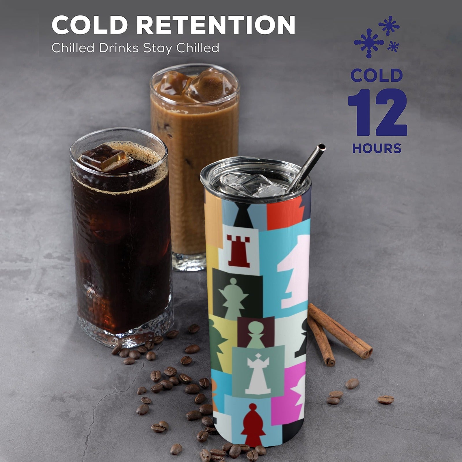 Colourful Chess - 20oz Tall Skinny Tumbler with Lid and Straw