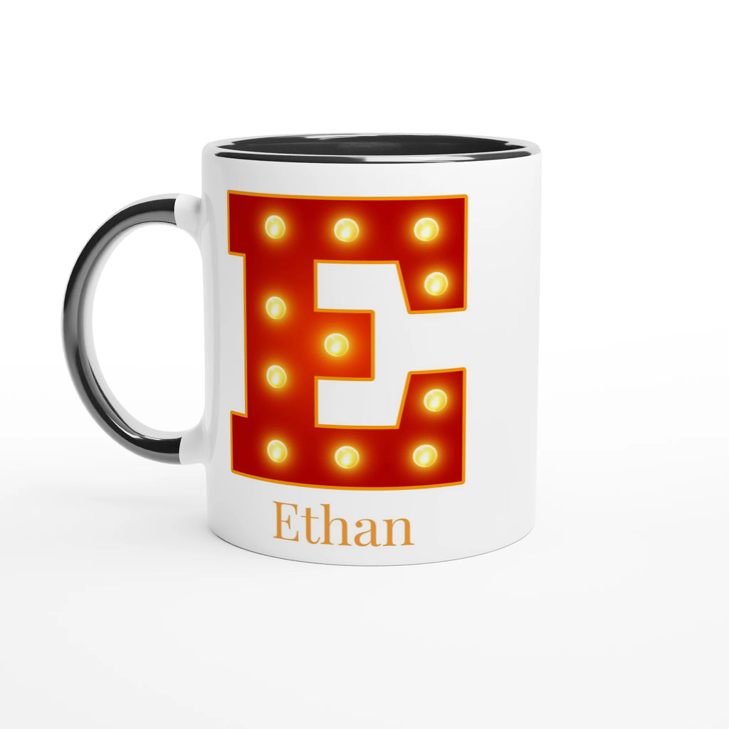 Personalised - Marquee Lights Initial - White 11oz Ceramic Mug with Color Inside Ceramic Black Personalised 11oz Mug Customise Globally Fulfilled Personalise