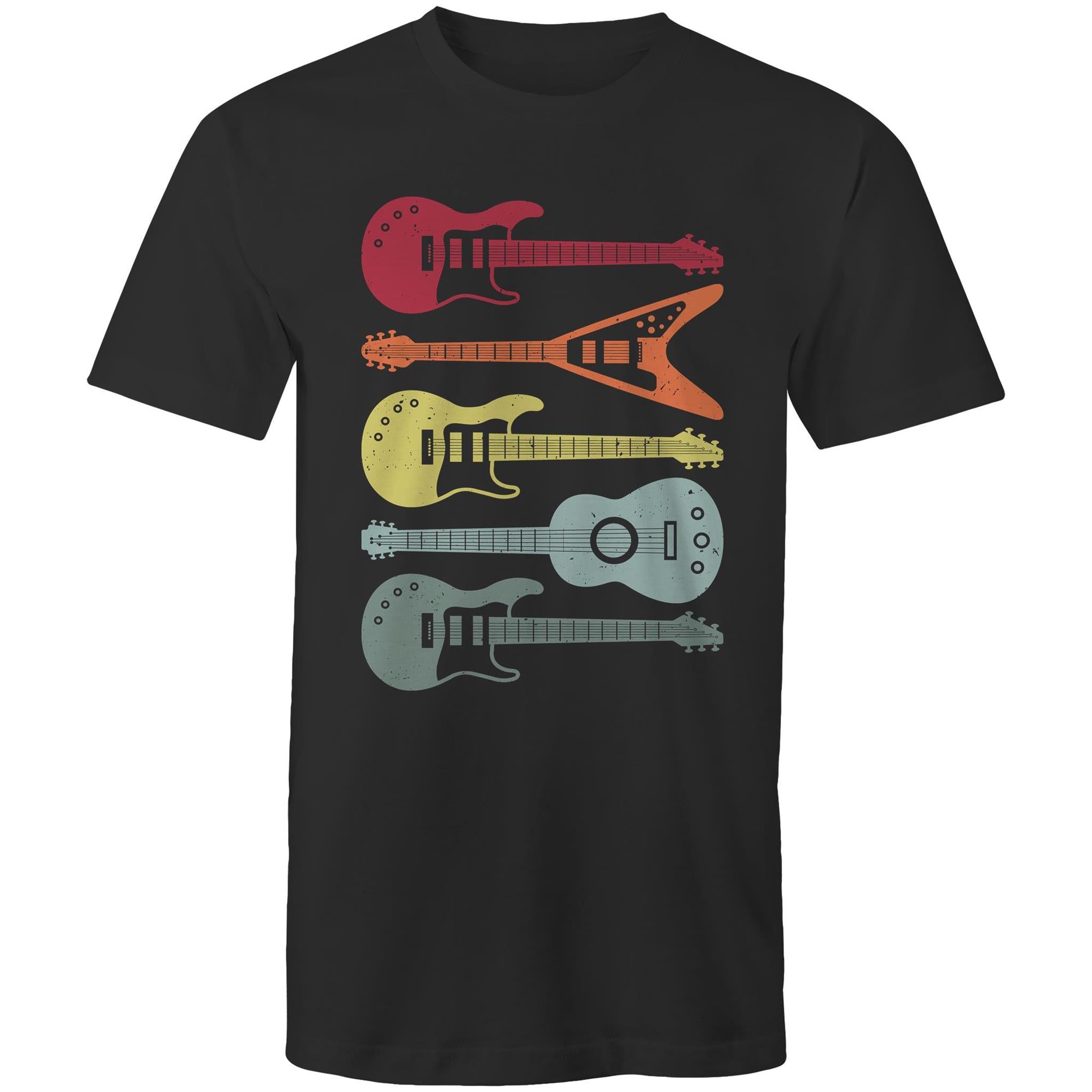 Retro Guitars - Mens T-Shirt Black Mens T-shirt Music Printed In Australia