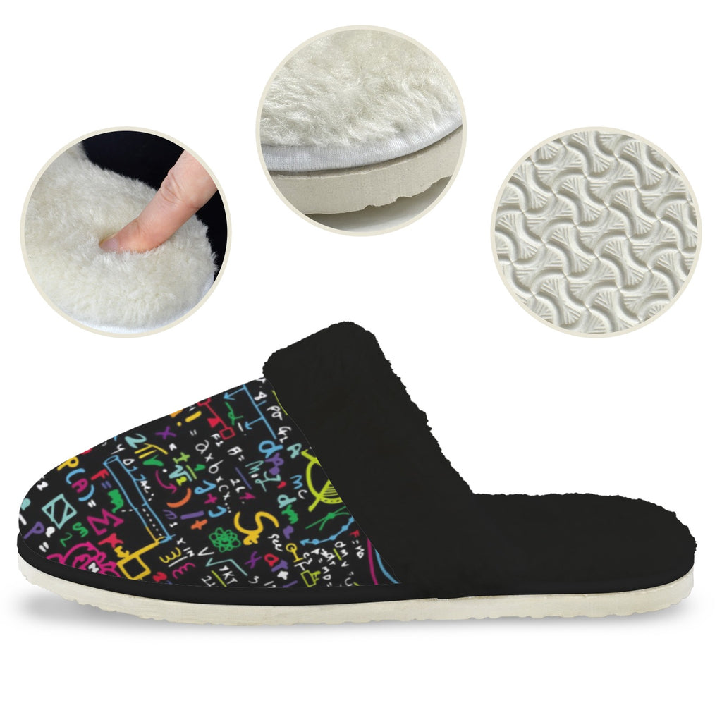 Colourful Maths Formulas Women's Fur Trim Thick-Sole Indoor Slippers Women's Fur Trimmed Slippers Maths Printed Offshore