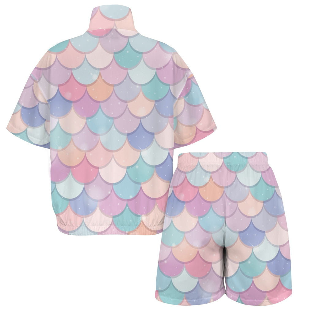Mermaid Scales Women's Windbreaker Short Set Women's Windbreaker Short Set Ocean Printed Offshore