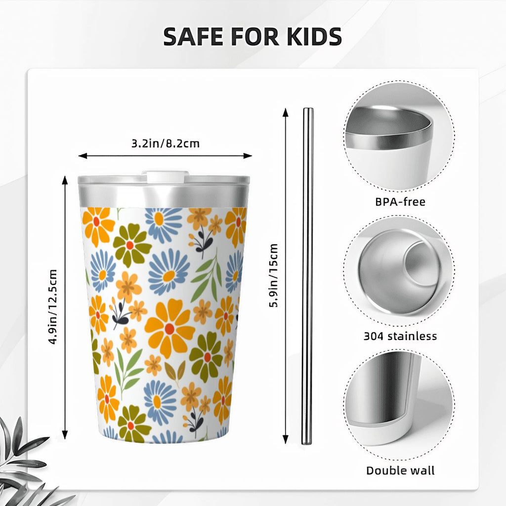 Retro Boho Flower Small Stainless Steel Travel Mug Cup 12oz/350ml
