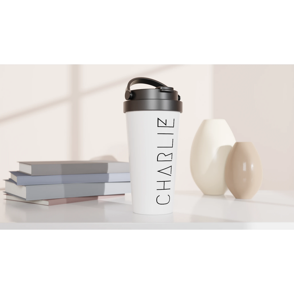 Personalise - Your Name - White 15oz Stainless Steel Travel Mug Personalised Travel Mug