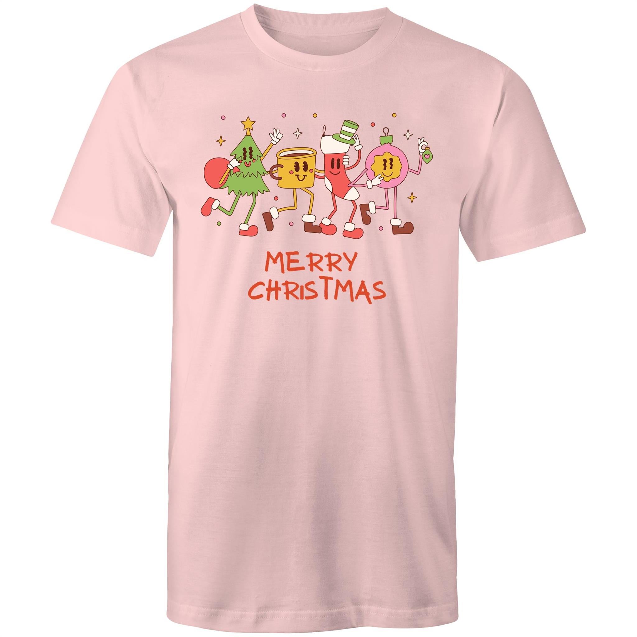 Crazy Christmas Characters - Mens T-Shirt Pink Mens Christmas T-shirt Christmas Printed In Australia
