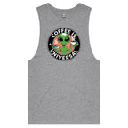 Alien, Coffee Is Universal - Mens Tank Top Tee Grey Marle Drop Arm Tank Top Coffee Printed In Australia Sci Fi